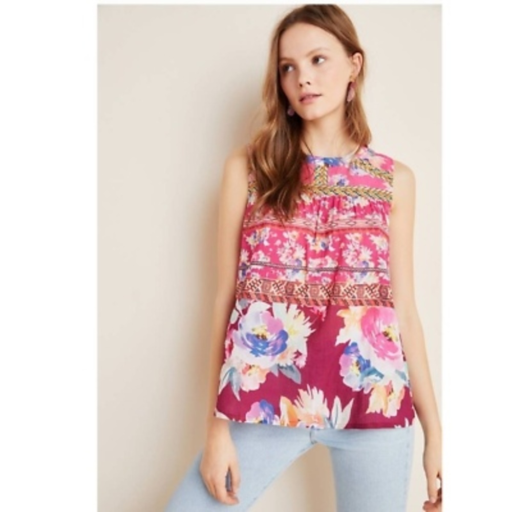 Anthropologie VINEET BAHL Roderiga Embroidered Blouse, X-SMALL (w6)